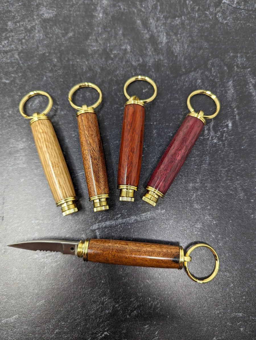 Handcrafted Wooden Keychain with Hidden Pocket Knife – Discreet and Practical Utility Tool