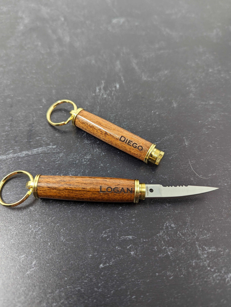 Handcrafted Wooden Keychain with Hidden Pocket Knife – Discreet and Practical Utility Tool