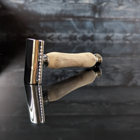 hand-crafted safety razor with an antler handle from mc shave gear