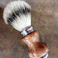 close up of a silver tip badger shave brush with a mesquite handle from mc shave gear