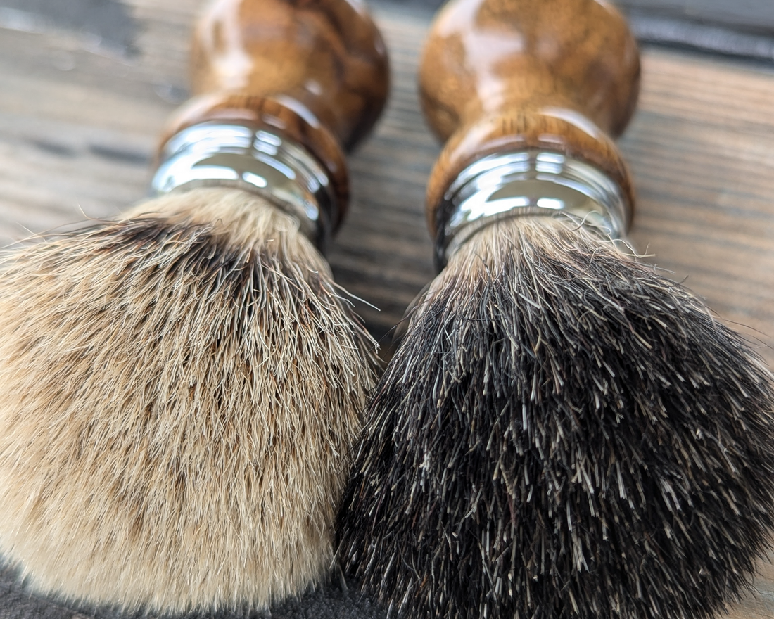 Silvertip and black badger shave brushes with black limba handle 