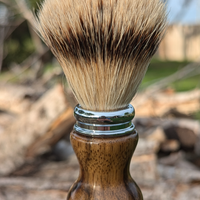 Silvertip badger shave brush with black limba handle outside