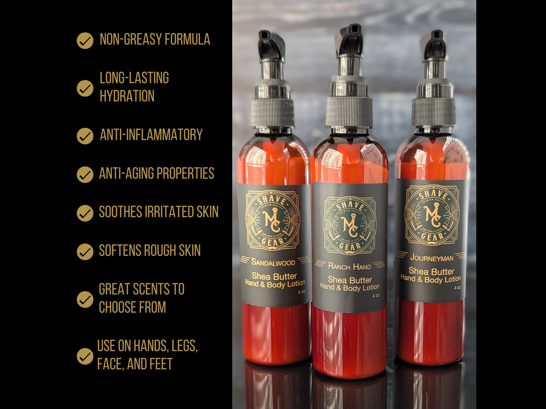 benefits of sandalwood shea butter hand and body lotion from mc shave gear