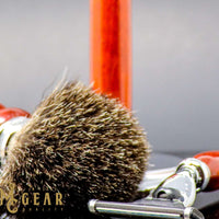 hand made razor set with badger brush in padauk wood from africa