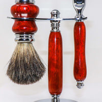 hand made razor set with badger brush in padauk wood