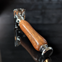 back view of a hand-crafted safety razor with a mesquite handle from MC Shave Gear