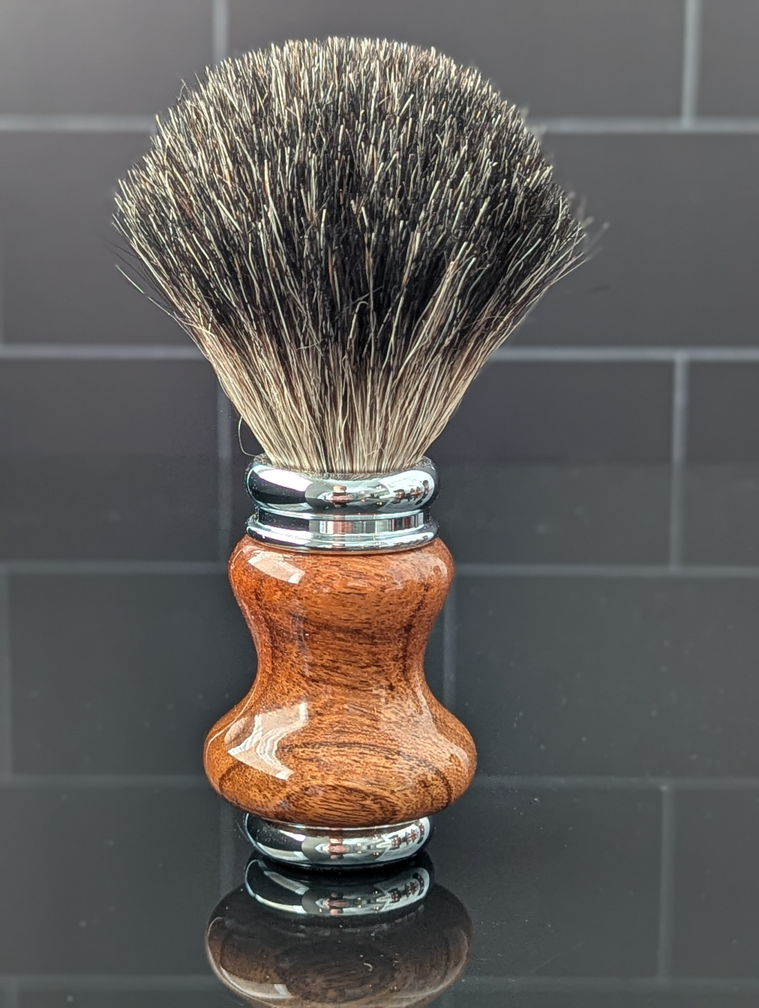 Black badger shave brush with a mesquite handle from mc shave gear