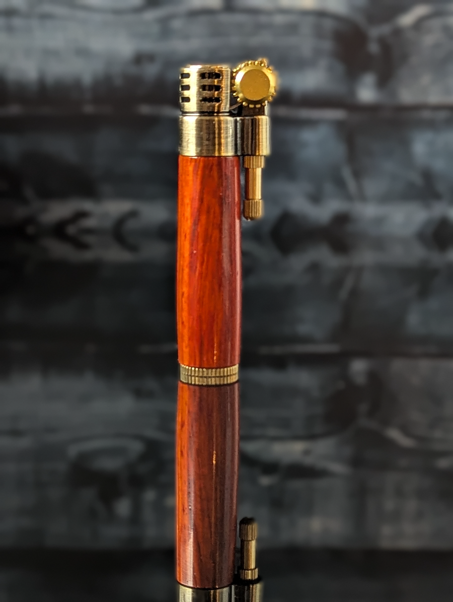 steampunk style slim lighter with a handcrafted wood barrel made from padauk