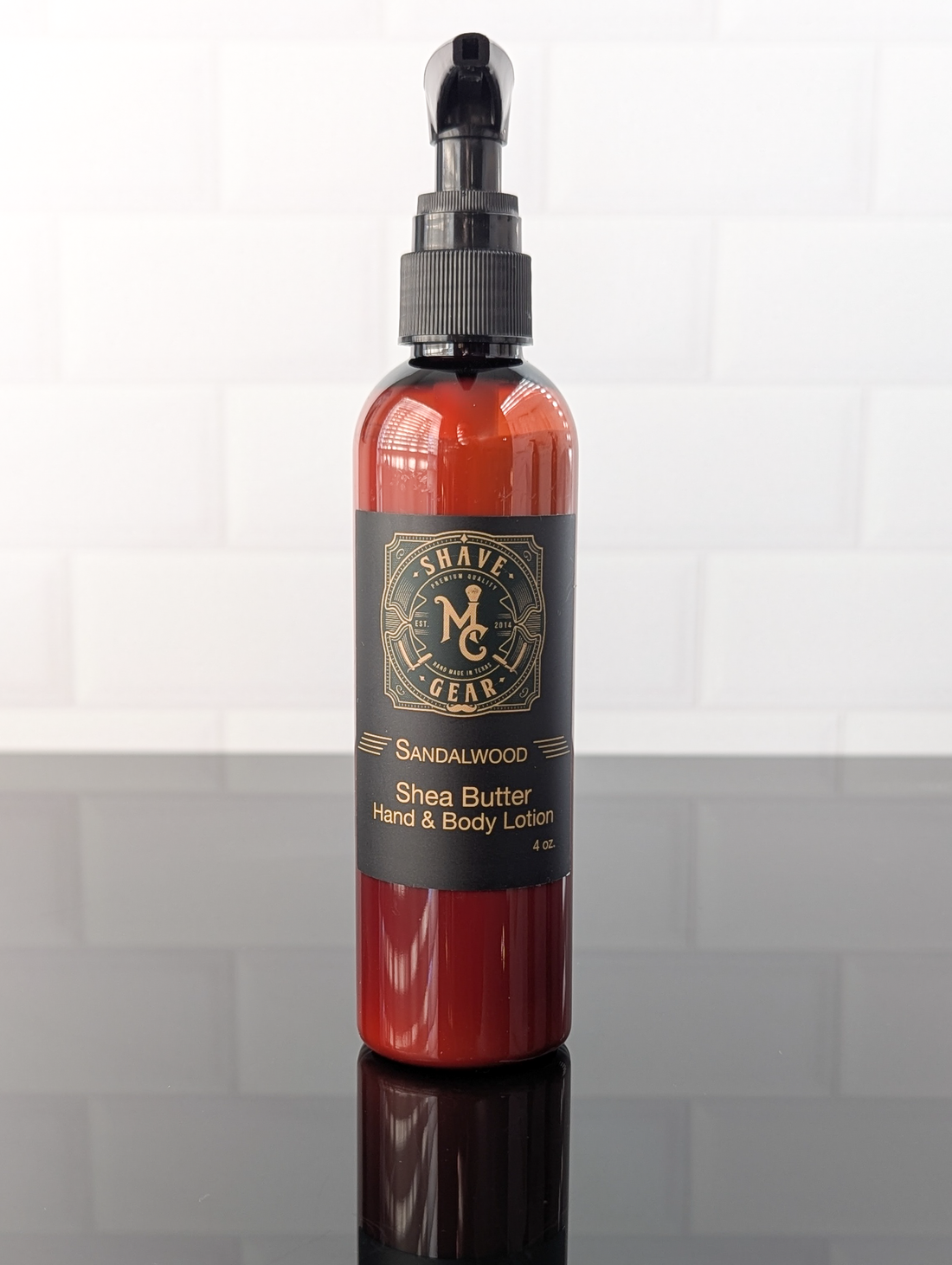 sandalwood shea butter hand and body lotion from mc shave gear front view